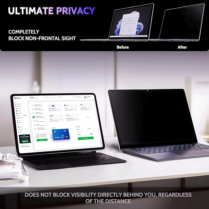 Privacy Screen for 15 Inch Surface Laptop 7, MagicSuction™ Removable Anti Spy Black Protector, Glare Blue Light Filter for Microsoft Laptop Computer Monitor