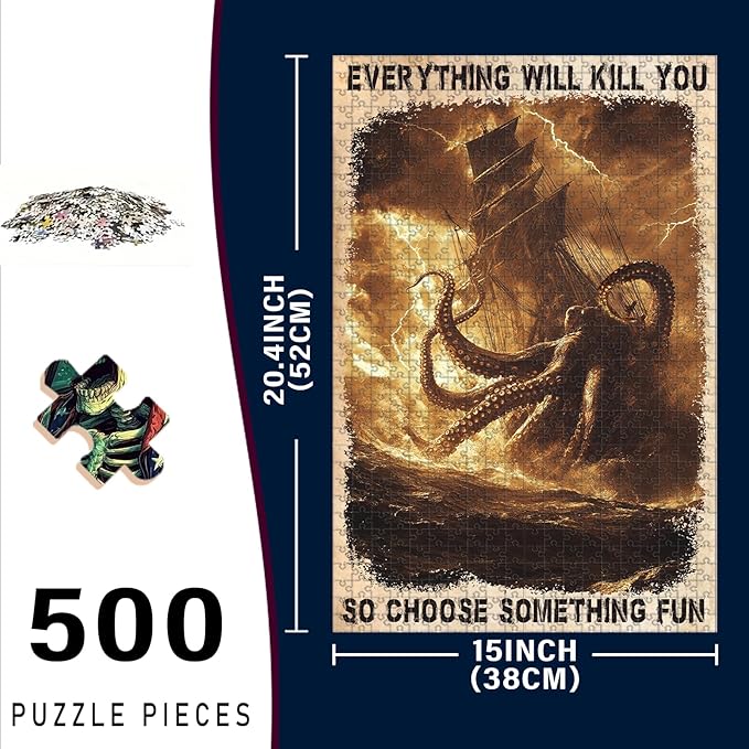 500 Piece Difficult Wooden Jigsaw Puzzle Everything Will Kill You So Choose Something Adults Kids Challenging Family Game Stress Relief Focus Tool & Educational Toy for Home Decor 20.4x15 Inch