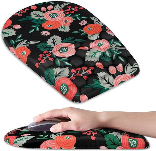 Ergonomic Mouse Pad Wrist Support,Upgrade Mousepad with Massage Design,Non-Slip PU Base Desktop Mouse Pads for Pain Relief, Computer, Office & Home,12 x 8 in（F-Flower Black）