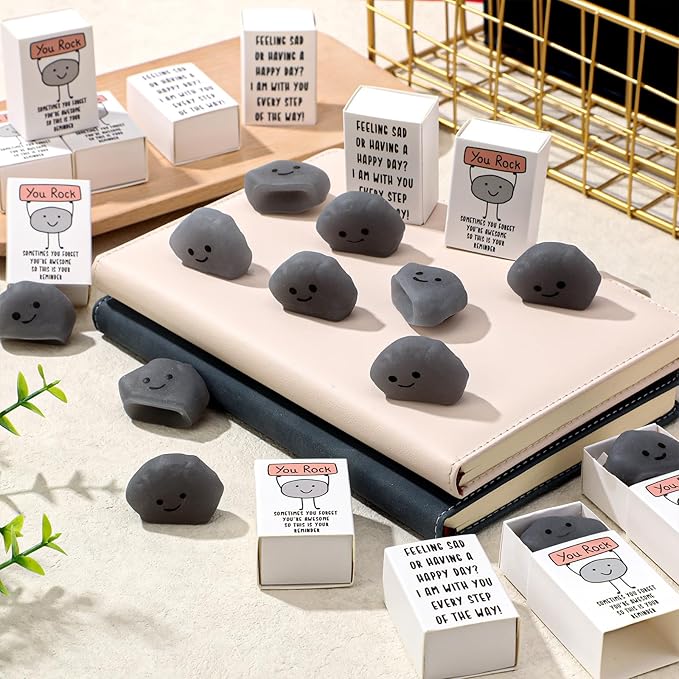 Wettarn 36 Sets You Rock Gifts Cute Stress Balls with Support Gift Boxes Inspirational Party Favors for Employee Coworker Friends Office Positive Relief Toys
