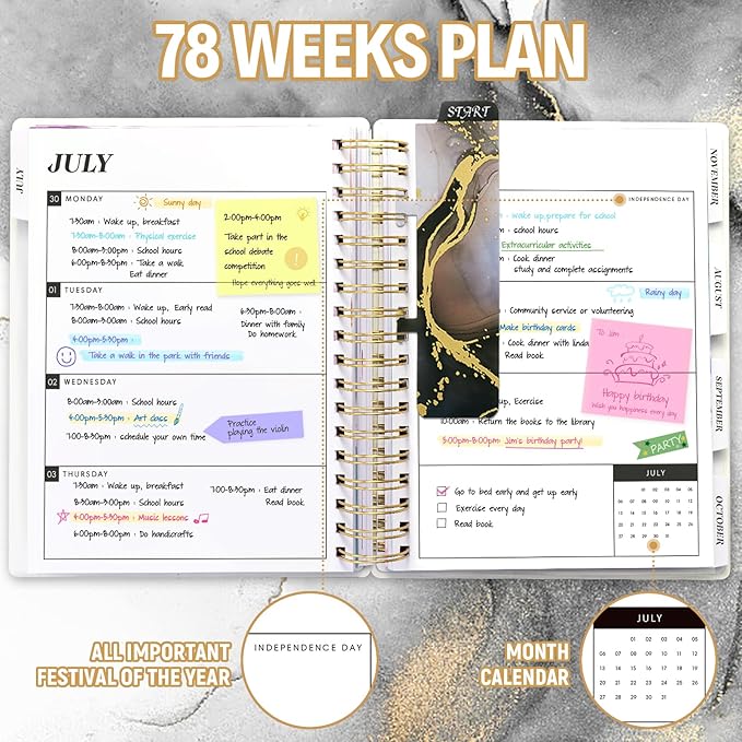 Planner 2025-2026, Large 18 Months Academic Daily Weekly Monthly Planner Yearly Agenda July. 2025–Dec. 2026, 7.9" x 9.8", Page Tabs, Separator Page, Pocket Folder, Bookmark, Stickers, Sticky Note Set