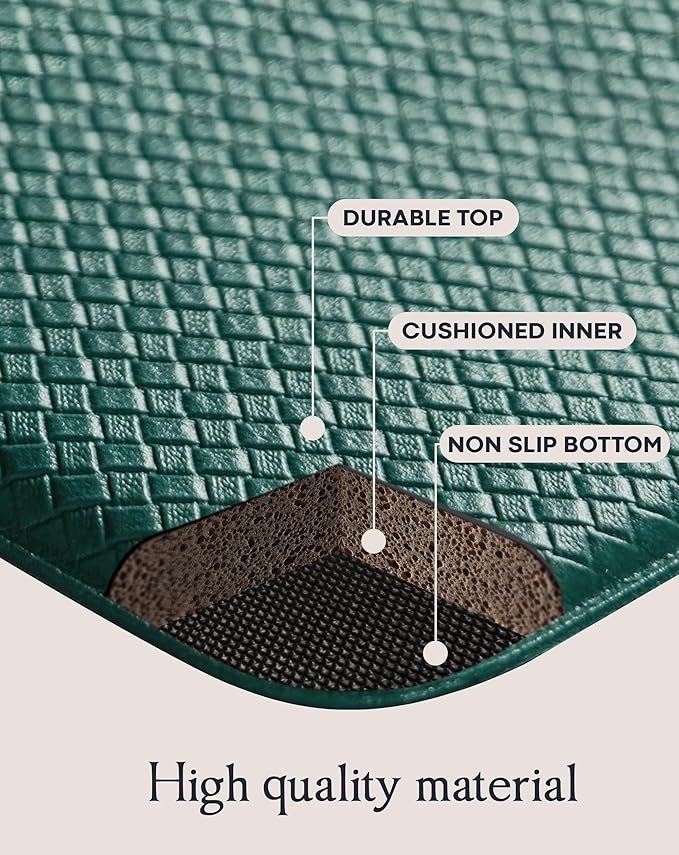 Anti-Fatigue Kitchen Mat Set – 2-Piece Memory Foam Cushioned Mats for Standing – Green, 18×30 & 18×60, 0.4 in Thick, Waterproof, Non-Slip – Homergy