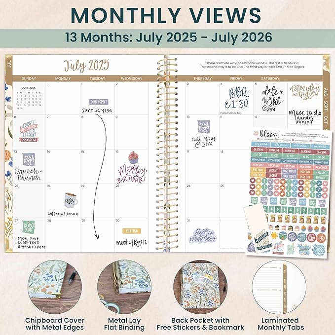 bloom daily planners HARDCOVER 2025-2026 (8.5" x 11") Academic Year Day Planner (July 2025 - July 2026) - Task Goal Organizer - Monthly & Weekly Inspirational Agenda Book - Whimsical Wildflowers