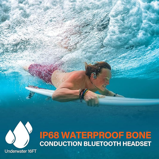 Bone Conduction Headphones Swimming Headphone - IP68 Waterproof Open Ear Headphones with MP3 Play 32G Memory Inductive Wireless Bluetooth Sports Headset for Running Swimming (Blue)