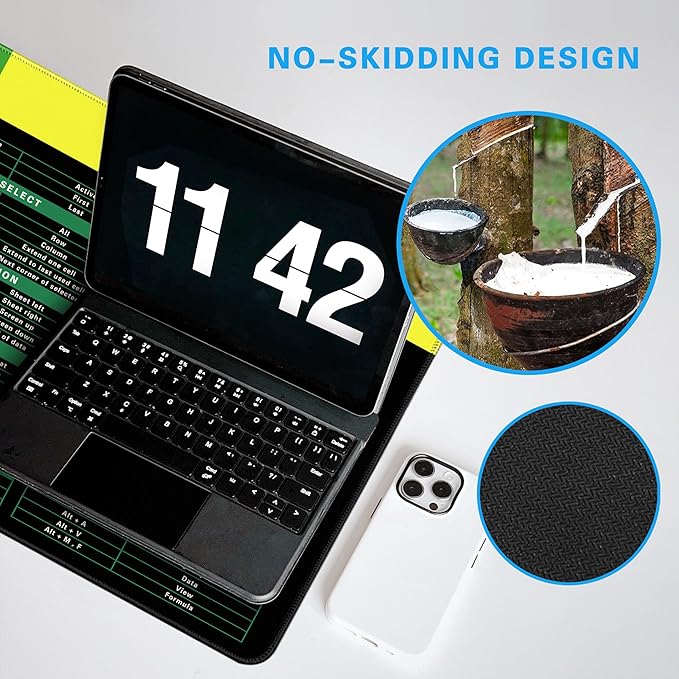 Excel Cheat Sheet Desk Pad, 31.5"x11.8", Waterproof Extra Large Excel Shortcut Mat with Stitched Edges, Anti-Slip Excel Mouse Pad for Office Desk, MS Excel/Word Shortcuts (Green Excel C)