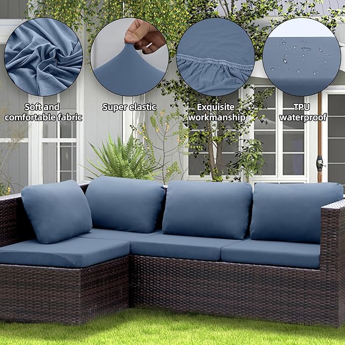 12Pcs Patio Cushion Covers Waterproof, Cushion Covers, Stretch Outdoor Couch Covers, Patio Couch Slipcovers, Patio Cushion Covers Replacement, Outdoor Chair Cushion Covers (Grayish Blue)