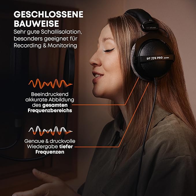 beyerdynamic DT 770 PRO 80 Ohm Over-Ear Studio Headphones in Gray. Enclosed design, wired for professional recording and monitoring