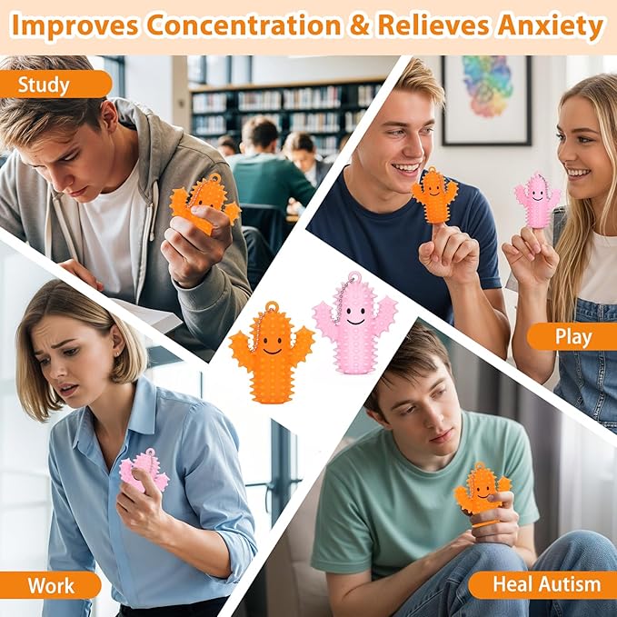 2 PCS Silicone Little Cactus Ouchies Pain Fidget Toys Mini Spiky Sensory Fidget Novelty Sensory Gifts for Adults Teens Anxiety & Stress Relief (OrangePink, 2P)