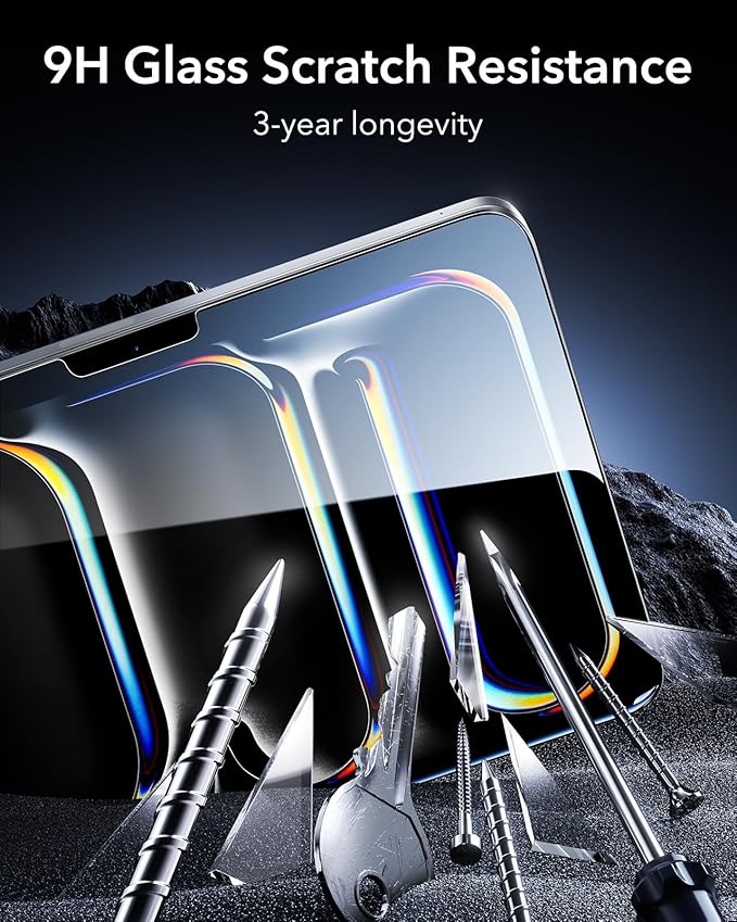 ESR 2 Pack Armorite Screen Protector for iPad Pro 13 Inch M4 2024 (7th Generation), 9H Hardness Tempered Glass Film with UltraFit Tray, Military Grade, HD Clarity, Dust and Bubble Free