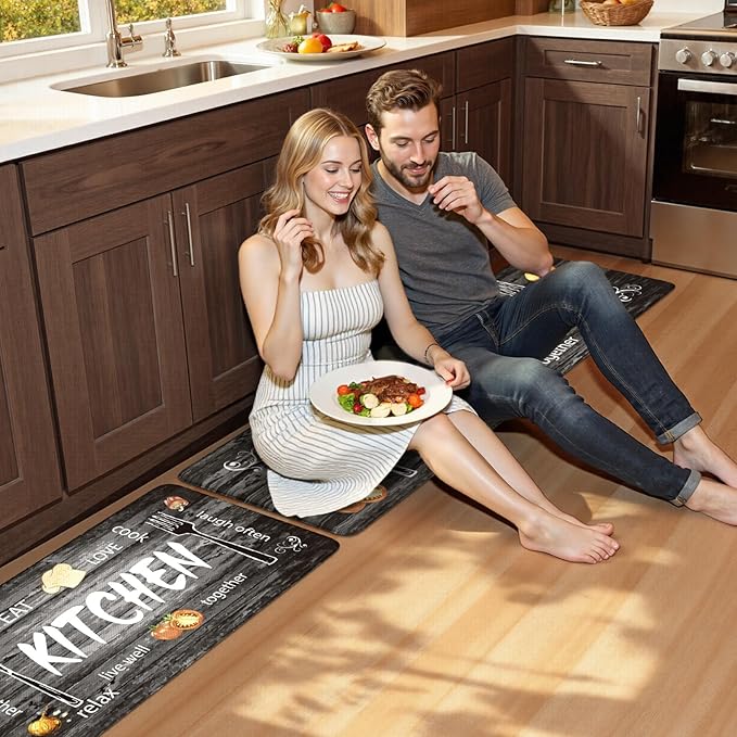 KIMODE Anti Fatigue Kitchen Mat 2PCS,Non Slip Waterproof Kitchen Rugs,Farmhouse Grey Kitchen Mat for Floor,Cushioned Comfort Foam Standing Mat for Home,Laundry,Sink,Desk