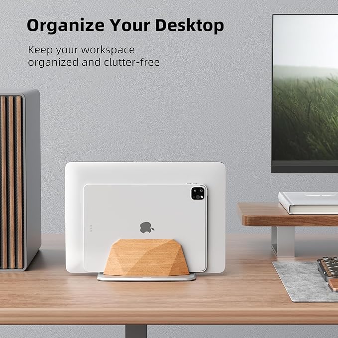 Vertical Laptop Stand - Dual Slots Wooden Adjustable Laptop Holder,Desktop Dock Compatible with All MacBook, Surface,Chromebook,Dell & More(Beechwood)