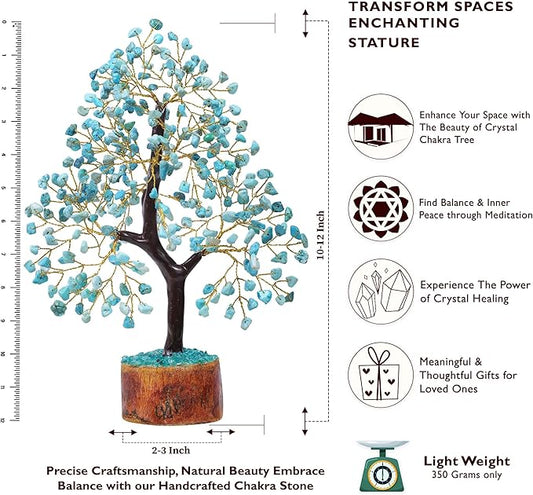 FASHIONZAADI Turquoise Stone Crystal Tree of Life, Feng Shui Decor, Chakra Gem Tree, Crystal Positive Energy, Spiritual Decor, and Gifts for Women