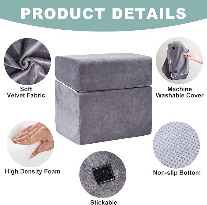 2 Adjustable Foot Rest Under Desk - Ergonomic High Density Foam Footrest with Washable Cover, 3 Adjustable Heights Foot Stools for Office, Home, Travel (Gray)