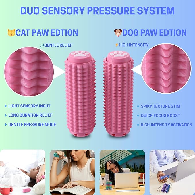 2PCS Little Ouchies Fidget with Cat Dog Paw Button, Sensory Pain Stim Fidget Toys for Adults & Teens, Anxiety and Stress Relief Items, Spiky Grippy Stim Tool, Portable ADHD Autism Fidget Clicker
