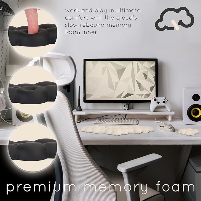Qloud Cloud Wrist Rest Keyboard Wrist Rest for Computer Keyboard Pad, Cloud Keyboard Wrist Rest, Wrist Pad for Keyboard, Memory Foam, Non Slip Base, Comes with Mouse Pad - Beige
