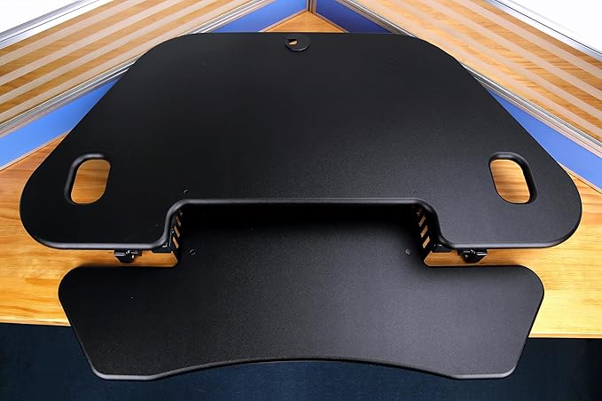 Rocelco 46" Height Adjustable Corner Standing Desk Converter with AC Outlet USB Charger and Dual Stand - Tabletop Computer Riser Workstation - Large Keyboard Tray - Black (R CADRB-46-ACUSB-DMS)