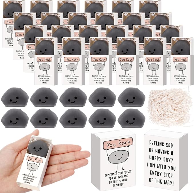 Wettarn 36 Sets You Rock Gifts Cute Stress Balls with Support Gift Boxes Inspirational Party Favors for Employee Coworker Friends Office Positive Relief Toys
