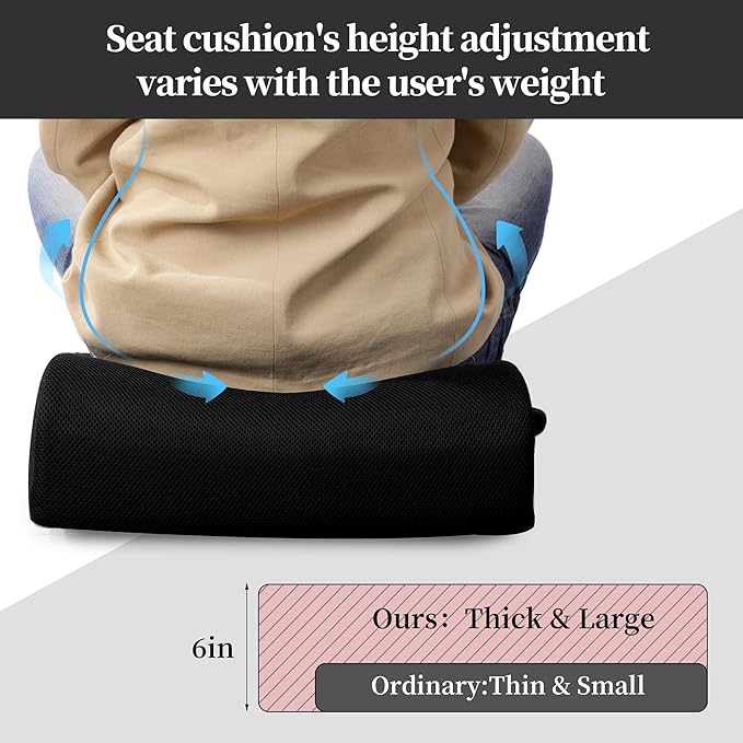MABOZOO Extra Thick Chair Cushions,Office Chair Booster Seat Cushion to Raise Seat Height for Pain Relief, Non Slip Memory Foam Thick Cushion with Carry Handle (Black, 18 * 14 * 6)