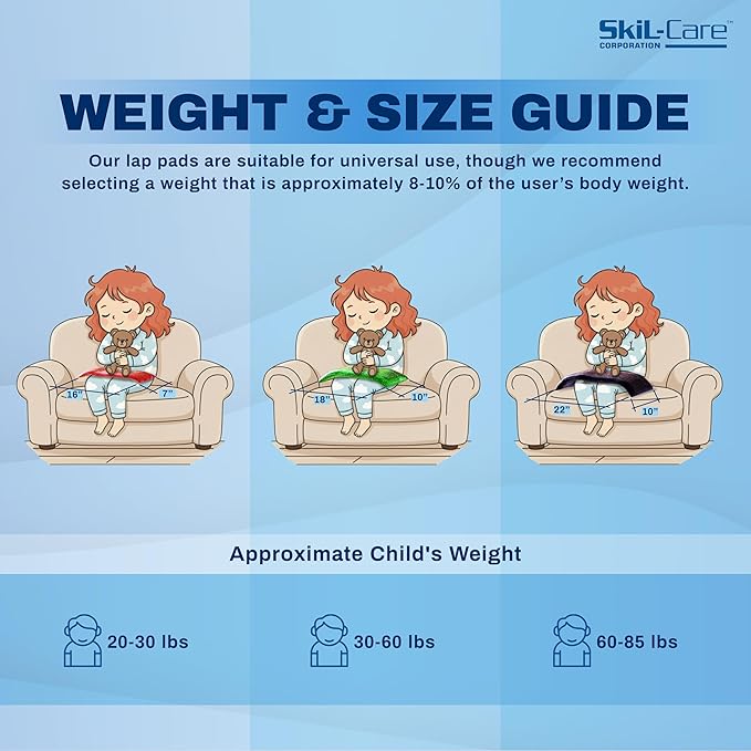 Skil-Care Weighted Rectangular Lap Pad Blue Gel, 7lbs - Vinyl Covered, Heat Sealed, Calming Sensory Aid, Wipe Clean, Calms User, 914508