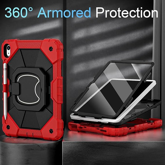 Case for iPad (A16) 11th Generation 11 Inch (2025) /iPad 10th Generation 10.9 Inch (2022) with Screen Protector,Military Grade Shockproof 10th Gen i Pad Case with Rotatable Stand,Red Black