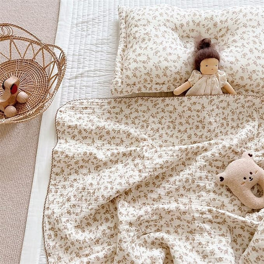 BuLuTu 4 Layer Toddler Blanket 100% Cotton Muslin Bed Blankets for kids,Girls,Boys, Designed with Cute Camellia Flowers Lightweight Thermal Baby Blanket, Super Soft and Warm Crib Blanket, 47x51’’