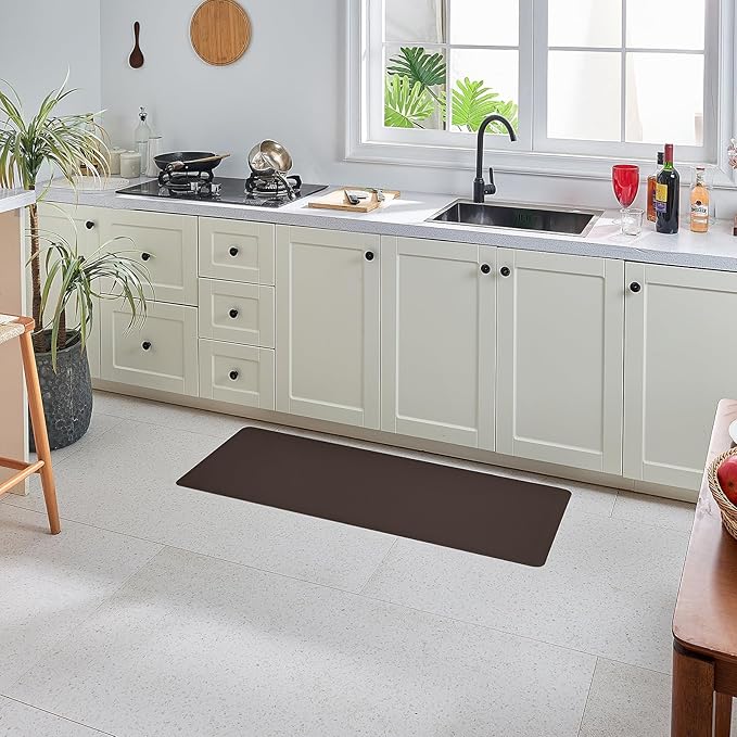 Anti Fatigue Kitchen Rugs Kitchen Mats for Floor,Cushioned Non-Slip Waterproof Ergonomic Comfort Rug Standing Mat for Kitchen,Doing Dishes,Floor,Home,Office,Sink,Laundry,Brown,17.3"x47.2"