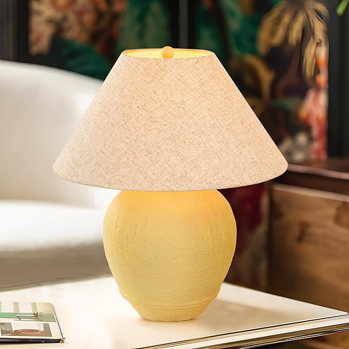 Pia Ricco 21'' Large Cream Base Ceramic Basin Table Lamp for Bedroom, Living Room, Dining Room, Office, Beige Shade