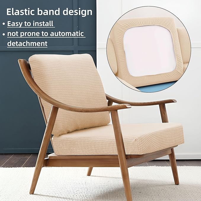 8Pcs Stretch Patio Cushion Cover Outdoor Cushion Cover Replacement Slipcovers Thick Jacquard Textured Twill Fabric Porch Patio Furniture Protector Polyester Fiber (Cream，Cover，Only)