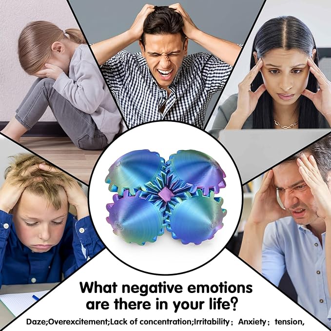 Gear Ball 3D Printed Cube Fidget Toy,Gear Sphere Fidget Toys,Sensory Toys for Stress and Anxiety Relief, Desk Toy Fidget Spinners,Stocking Stuffers for Adults & Kids Gift (Blue Green Purple, 3.1 Inch)