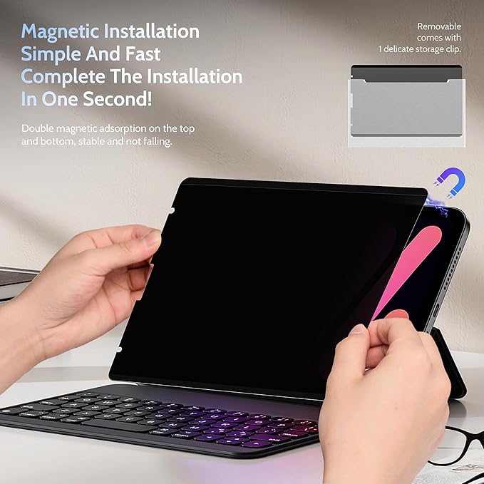 4 Way Magnetic Privacy Screen Protector for iPad Pro 12.9 Inch 2018 2020 2021 2022, Removable 360 Degree Spy Private Black Security Screen Filter, Easy Install Anti Blue Light Glare