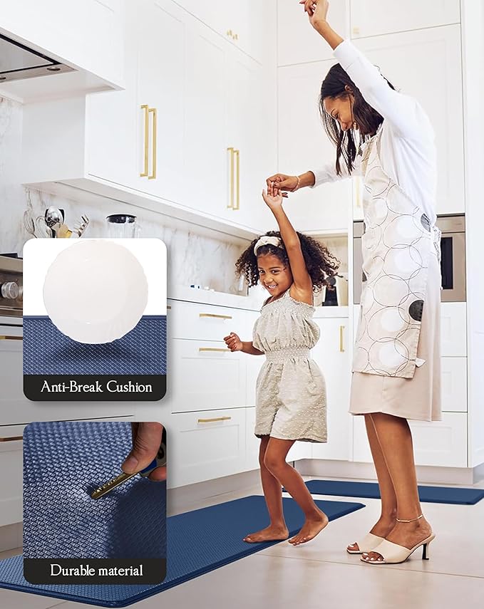 Anti-Fatigue Kitchen Mat Set – 2-Piece Memory Foam Cushioned Mats for Standing – Royal Blue, 18×30 & 18×60, 0.4 in Thick, Waterproof, Non-Slip – Homergy