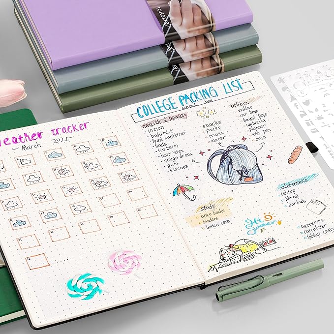 EMSHOI Dotted Journal - A4 Large (8.5”x11”) PU Leather Hardcover Dotted Notebook for Women & Men, 192 Pages, 100 GSM Thick Paper - Bullet Journaling, Work, Notes, Sketching, Purple