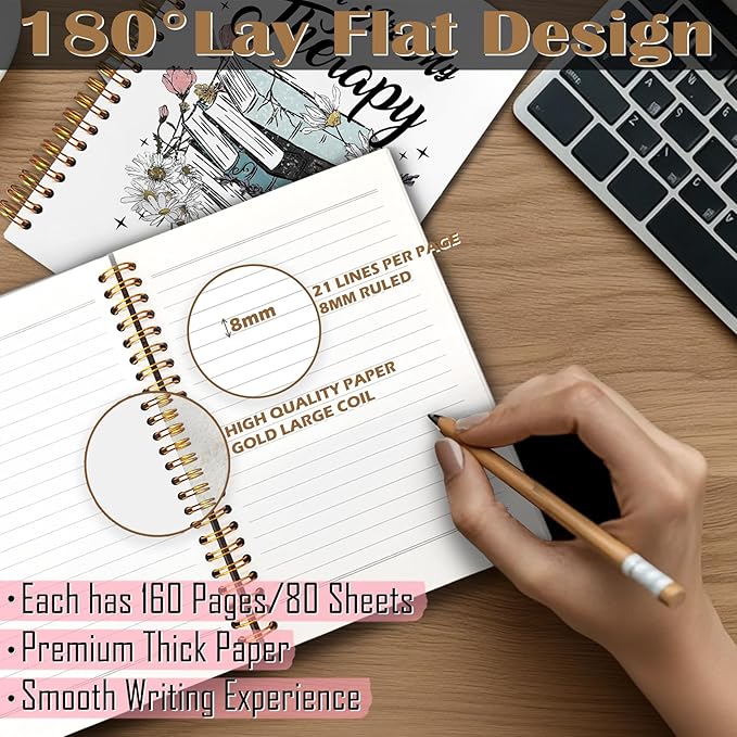 Reading Spiral Notebook 5.5x8.3, Book Lovers Gifts, Gifts for Bookish Readers Lovers Women, Book Are My Therapy Reading Journal Notebooks for Note Taking