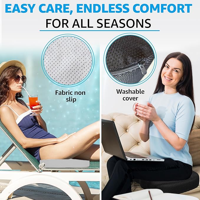 Gel & Memory Foam Seat Cushion for Tailbone & Sciatica Pain Relief – Ergonomic Office Chair & Car Seat Cushion – Chair Cushions for Desk & Home – Includes Bonus Extra Cover