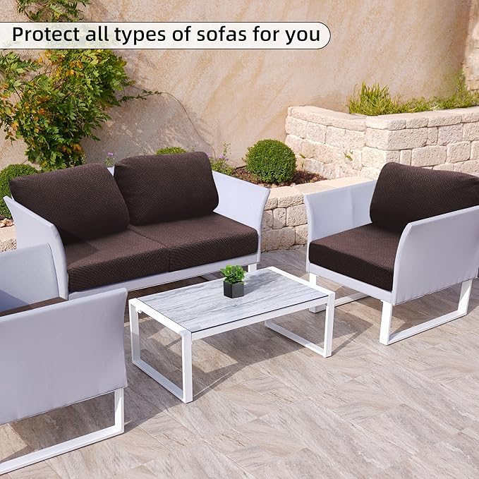 8Pcs Stretch Patio Cushion Cover Outdoor Cushion Cover Replacement Slipcovers Outdoor Cushion Covers Thick Jacquard Textured Twill Fabric Porch Patio Furniture Protector(Coffee，Cover，Only)