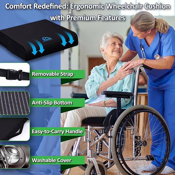 Large Gel Seat Cushion, Memory Foam Seat Cushion for Recliner, Wheelchair, Office Chair, Car, Floor, Dining Chair, Sciatica, Coccyx, Back Pain & Pressure Sore Relief, Design with Ventilation