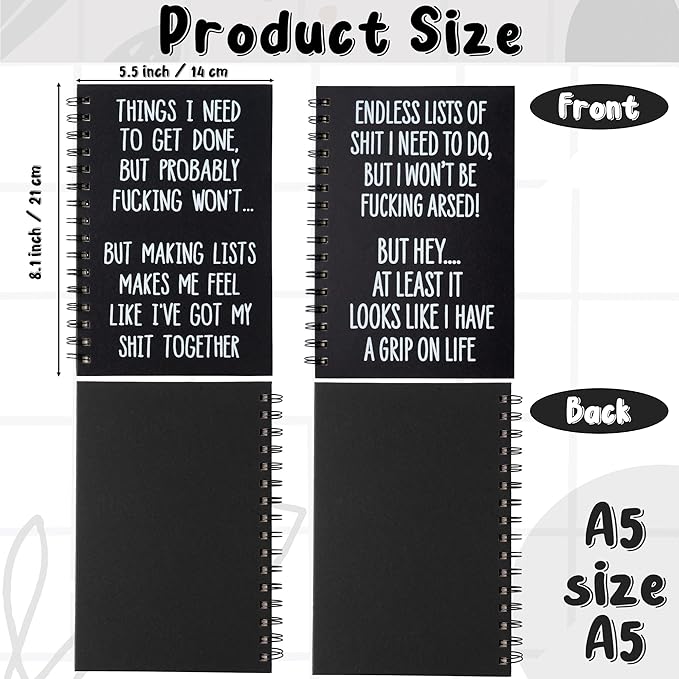 Lined Spiral Journal Notebook - 2Pcs To Do List Humorous Quote A5 Spiral Notebook Journal Black Hardcover Diary Lined Page Notepad Office Coworker College Ruled School Student Note Taking Gift