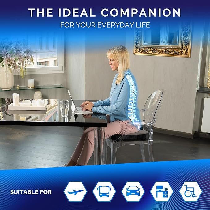 Healthfix® Memory Foam Seat Cushion for Office Chair & Car – Orthopedic Coccyx Pillow for Tailbone & Sciatica Pain Relief – Premium Comfort Chair Pad with Washable Cover and Non-Slip Bottom (Soft)