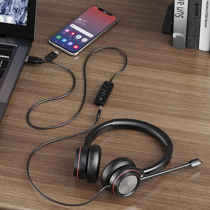 USB Headset with Microphone, Type-c/USB/3.5mm Jack 3-in-1 PC Headset, Wired & Noise Cancelling Headphone with Mic Mute for Call Centers, Teams, Zoom, Home Office, Online Courses