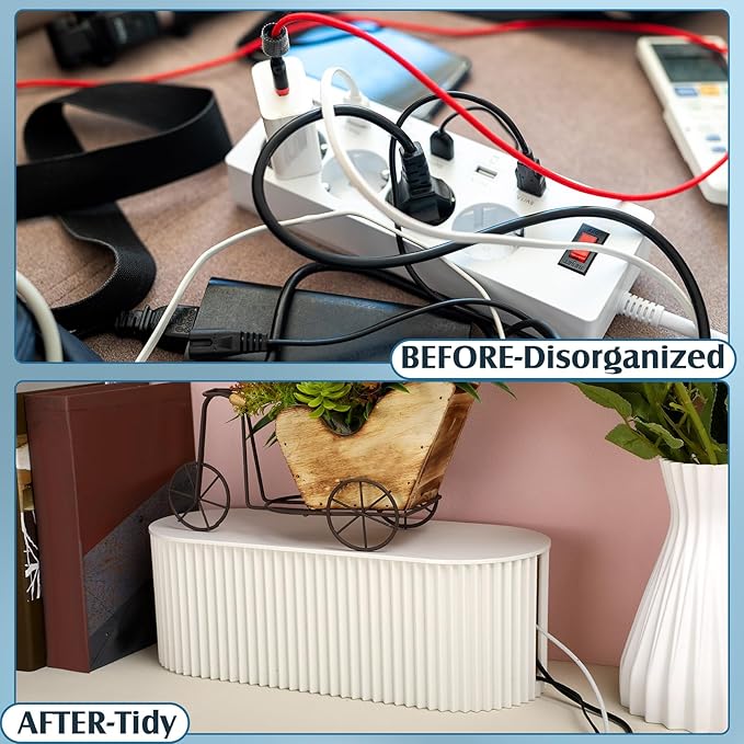 Marsui 2 Pcs Cable Management Box Cord Hider Organizer with 46 Pcs Cable Management Kit Wire Box for Power Strips Surge Protectors Desk TV Computer Wires Home Office(White)