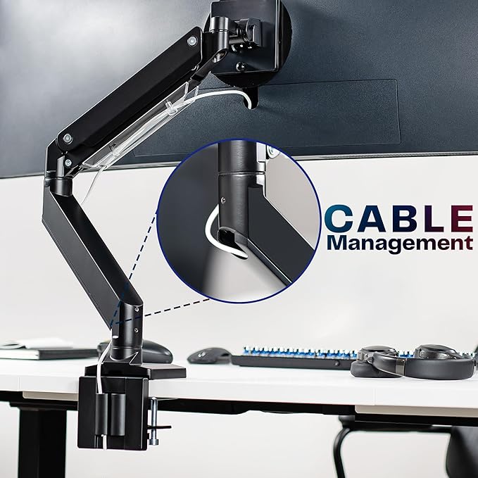 VIVO Premium Aluminum Monitor Arm for Ultrawide Screens up to 49 inches and 33 lbs, Heavy Duty Single Desk Mount, Pneumatic Height, Max VESA 100x100, Black, STAND-V101G1