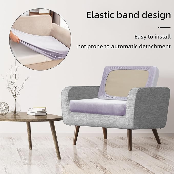 8Pcs Stretch Velvet Patio Cushion Cover,Fluffy,for Fall Outdoor Couch Cushion Cover Replacement,Washable Indoor Outdoor Cushion Slipcovers(Smoke Gray,Cover Only)