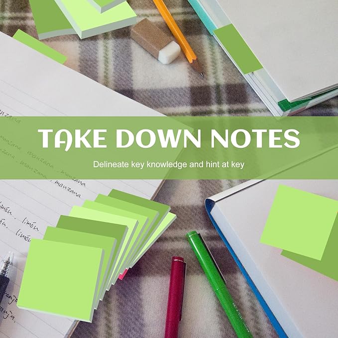 24 Pads Sticky Notes 3x3 Inch Self Stick Bright Color Sticky Note Sticking Posted Notes for School Office Classroom Meeting Home Teacher Supplies, 50 Sheets/pad(Gradient Green)