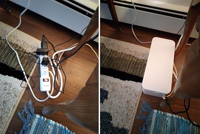 Cable Management Box White, 2Pack Cord Organizer Box - Extra Large and Medium Size, Cord Hider Box to Conceal Power Strips on Desk or Floor, Made from Electrically Safe ABS Material