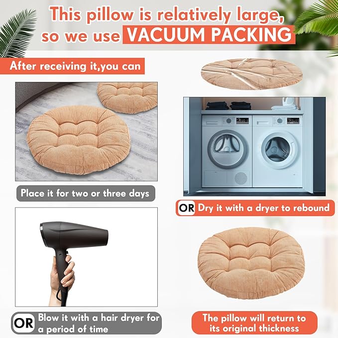 Jerify 4 Pcs Floor Pillow Cushions 22 x 22 Inch Round Square Large Meditation Floor Pillow for Classroom Adult Meditation Picnic Party Cushion for Seating Gift Christmas(Yellow Green,Round)