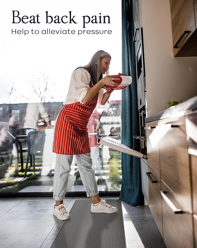 Anti-Fatigue Kitchen Mat Set – 2-Piece Memory Foam Cushioned Mats for Standing – Gray, 18×30 & 18×60, 0.4 in Thick, Waterproof, Non-Slip – Homergy