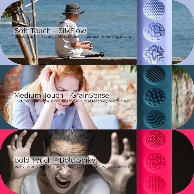 Fidget Toys Adults Sensory Bar – 9-Texture Portable Handheld Fidget Toy with Carabiner for Anxiety & ADHD Relief – Ideal for Kids, Teens & Sensory Seekers | Black