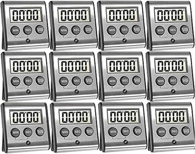 Elegant Digital Kitchen Timer - Stainless Steel Model eT-23, Super Strong Magnetic Back, Loud Alarm, Large Display, Auto Memory, Auto Shut-Off (12-Pack eT-23)