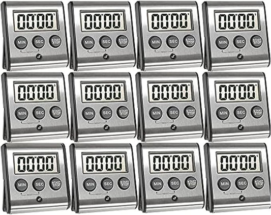 Elegant Digital Kitchen Timer - Stainless Steel Model eT-23, Super Strong Magnetic Back, Loud Alarm, Large Display, Auto Memory, Auto Shut-Off (12-Pack eT-23)