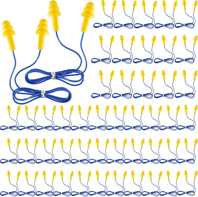 Frienda 50 Pairs Corded Ear Plugs Silicone Waterproof Ear Plugs for Sleeping Snoring Swimming Shooting Noise Cancelling and Hearing Protection